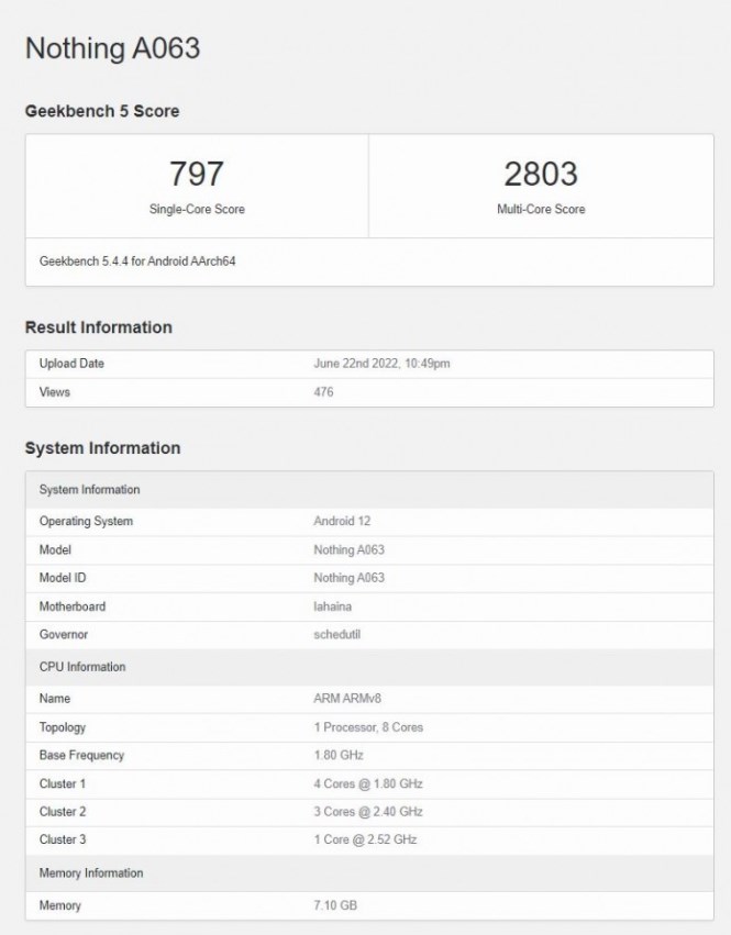 Nothing Phone (1), Snapdragon işlemcisiyle Geekbench'te göründü