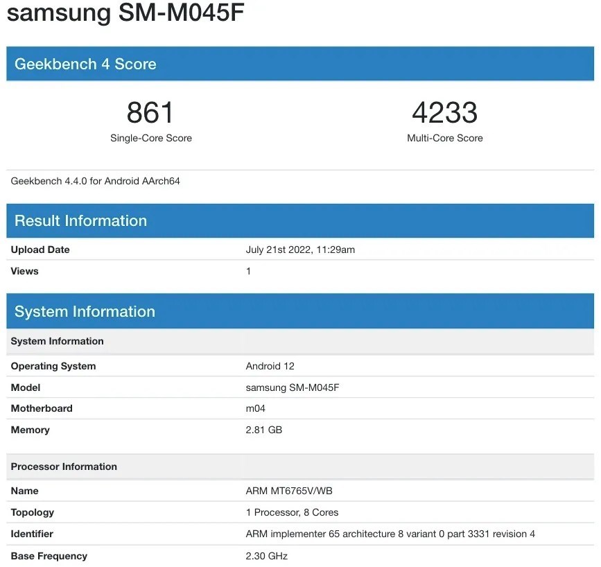 Bütçe dostu Samsung Galaxy M04 performans testinde göründü