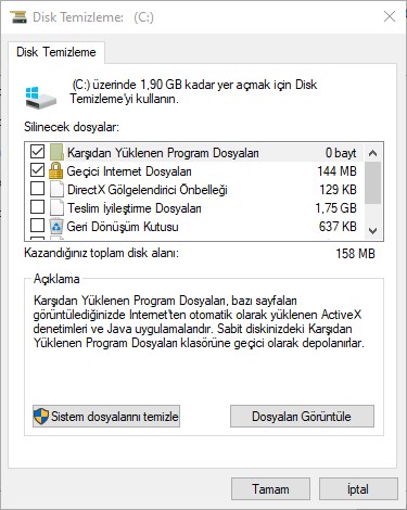 windows disk temizleme