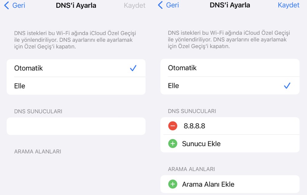 iPhone DNS değiştirme