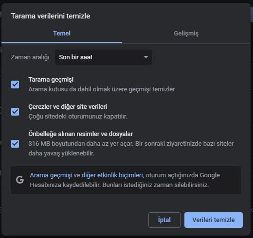 Google Chrome çerez sil