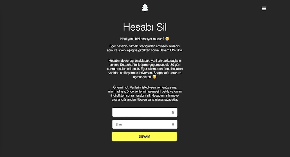 Snapchat hesabı kapatma