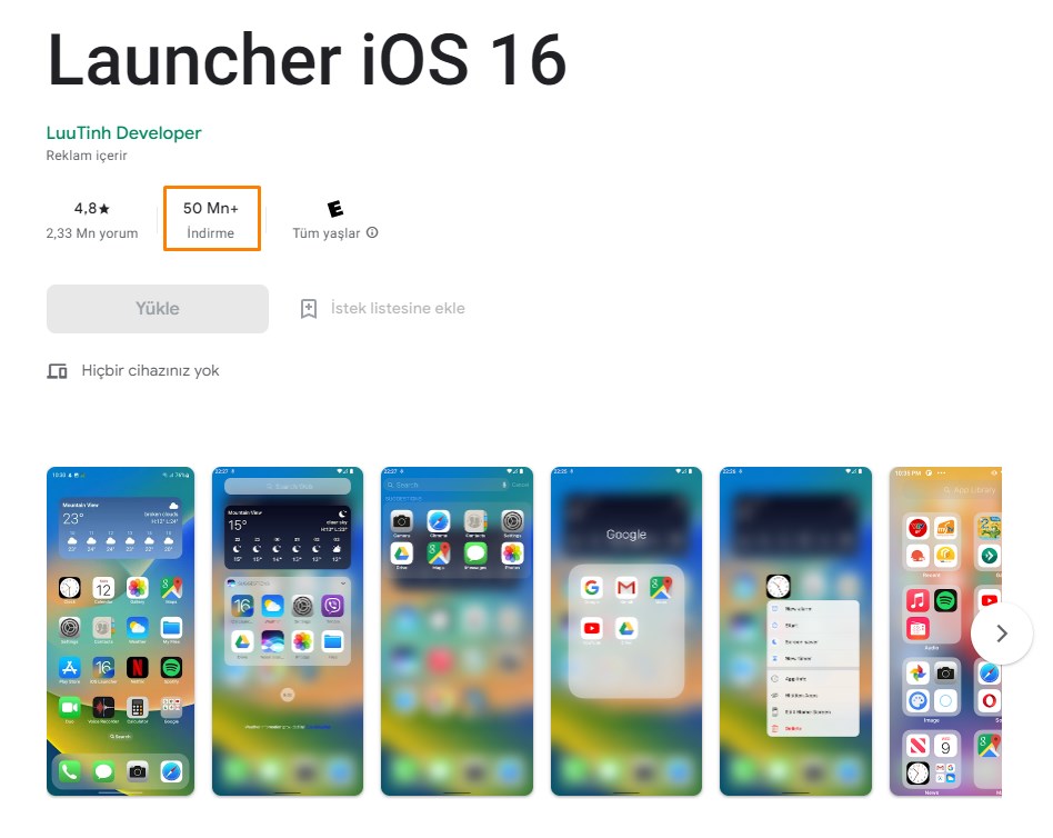 iOS 16 Launcher ile iOS 16 arayüzü Android telefonlarda