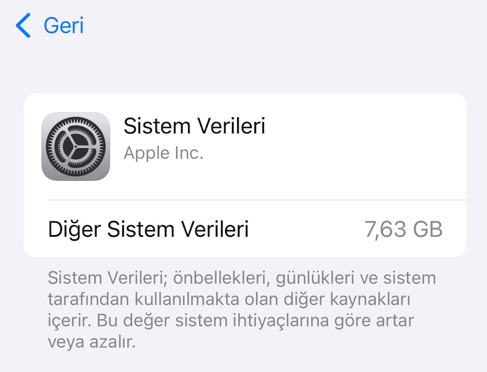 iPhone sistem verileri nerede