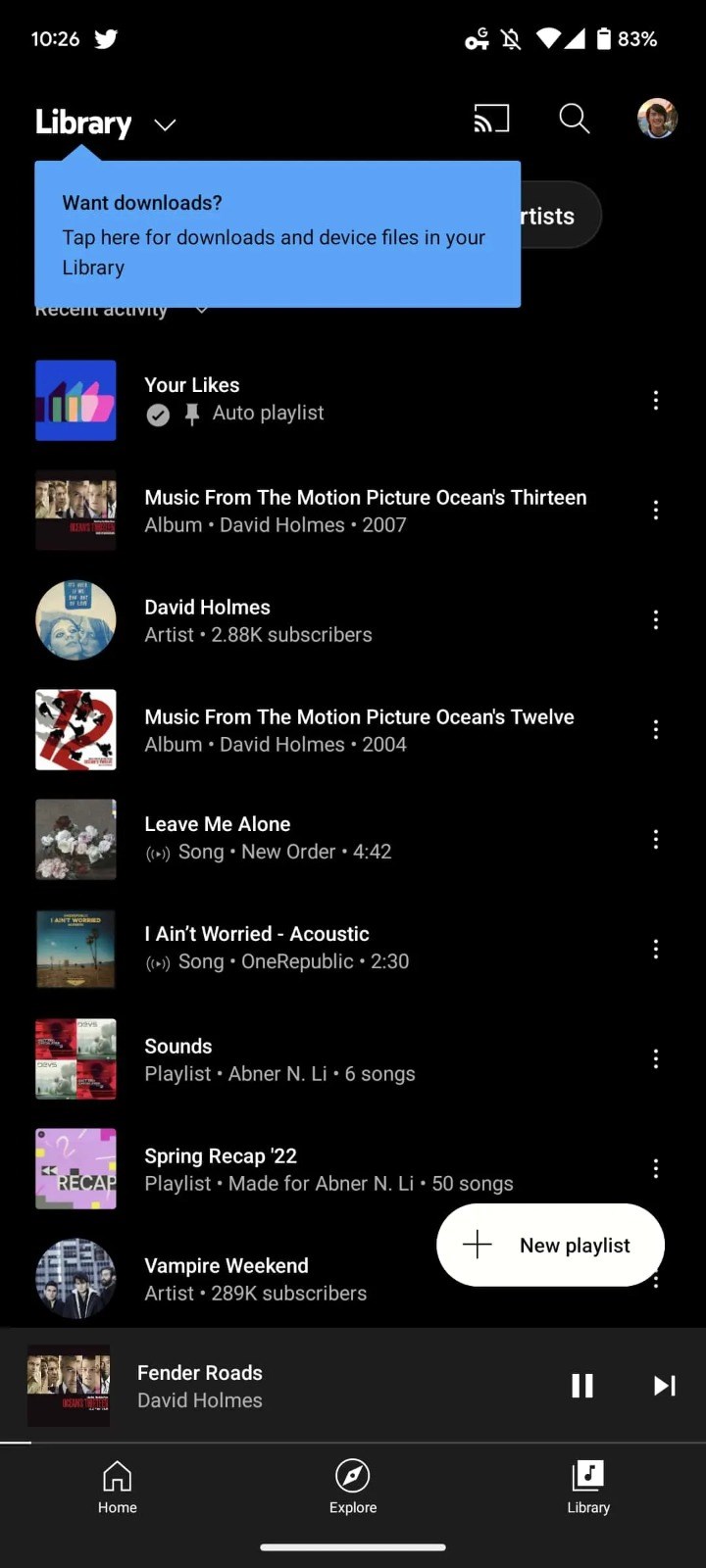 YouTube Music, Kitaplık sekmesinin tasarımını yeniledi