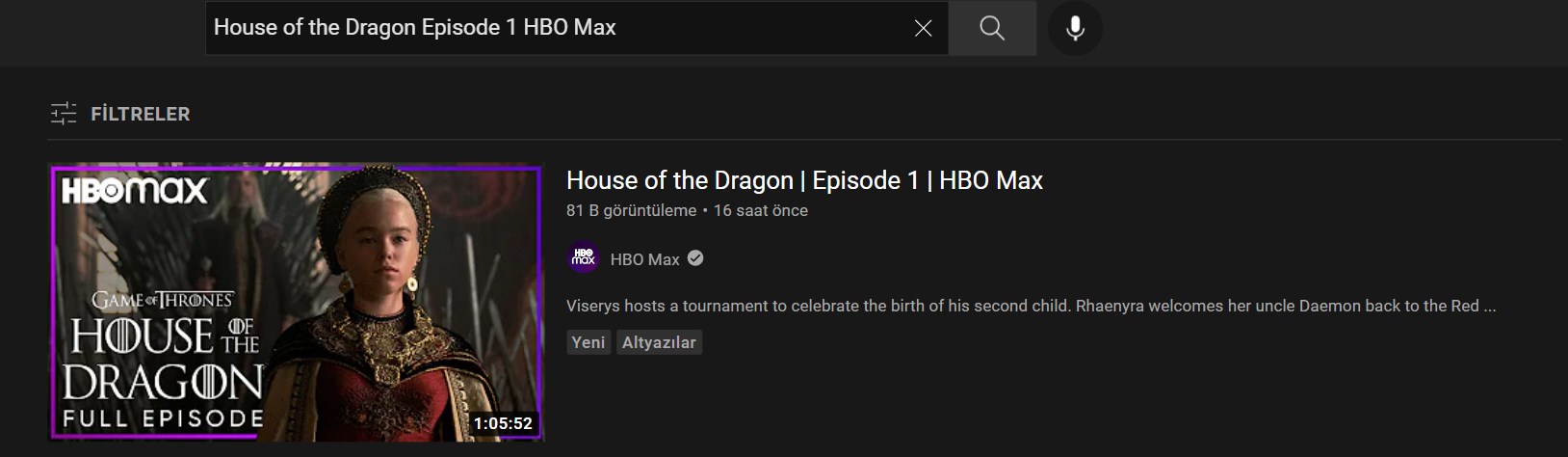 House of the Dragon'ın ilk bölümü YouTube'da yayınlandı