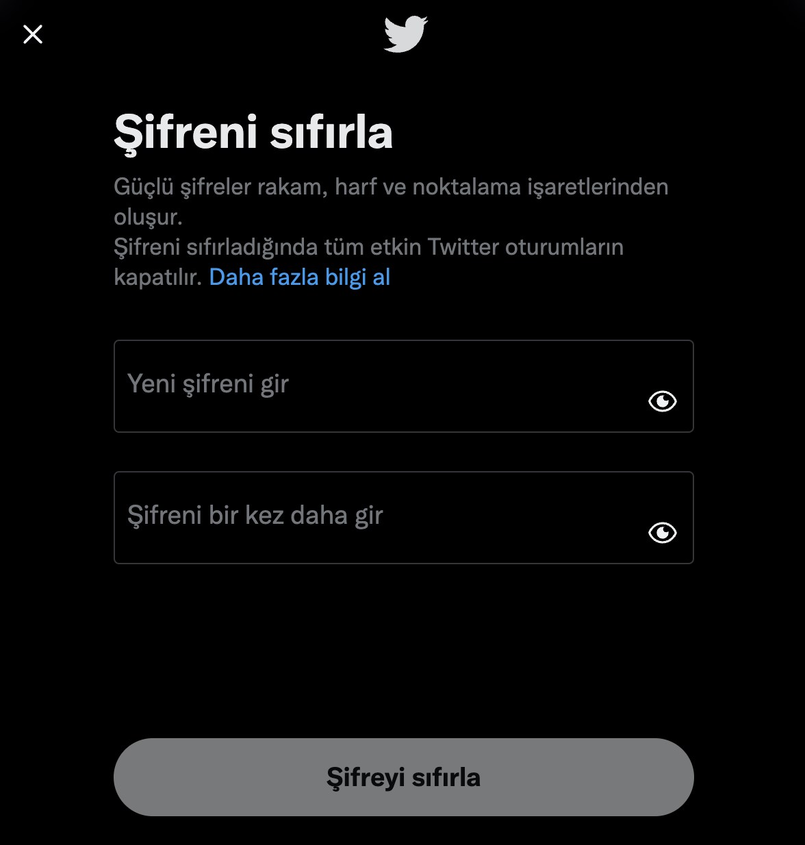 twitter şifre sıfırlama