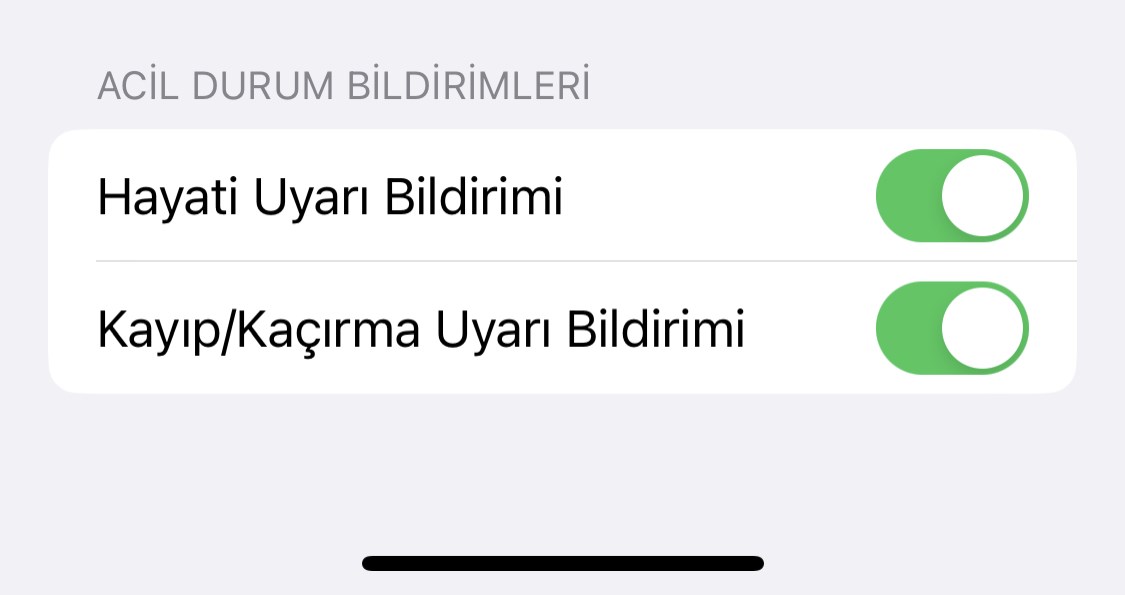 iPhone hayati uyarı bildirimi