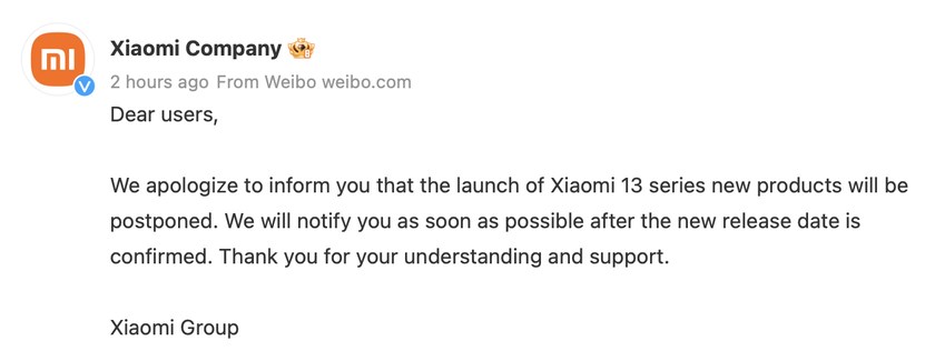 Xiaomi 13'ün yarınki tanıtım etkinliği süresiz olarak ertelendi