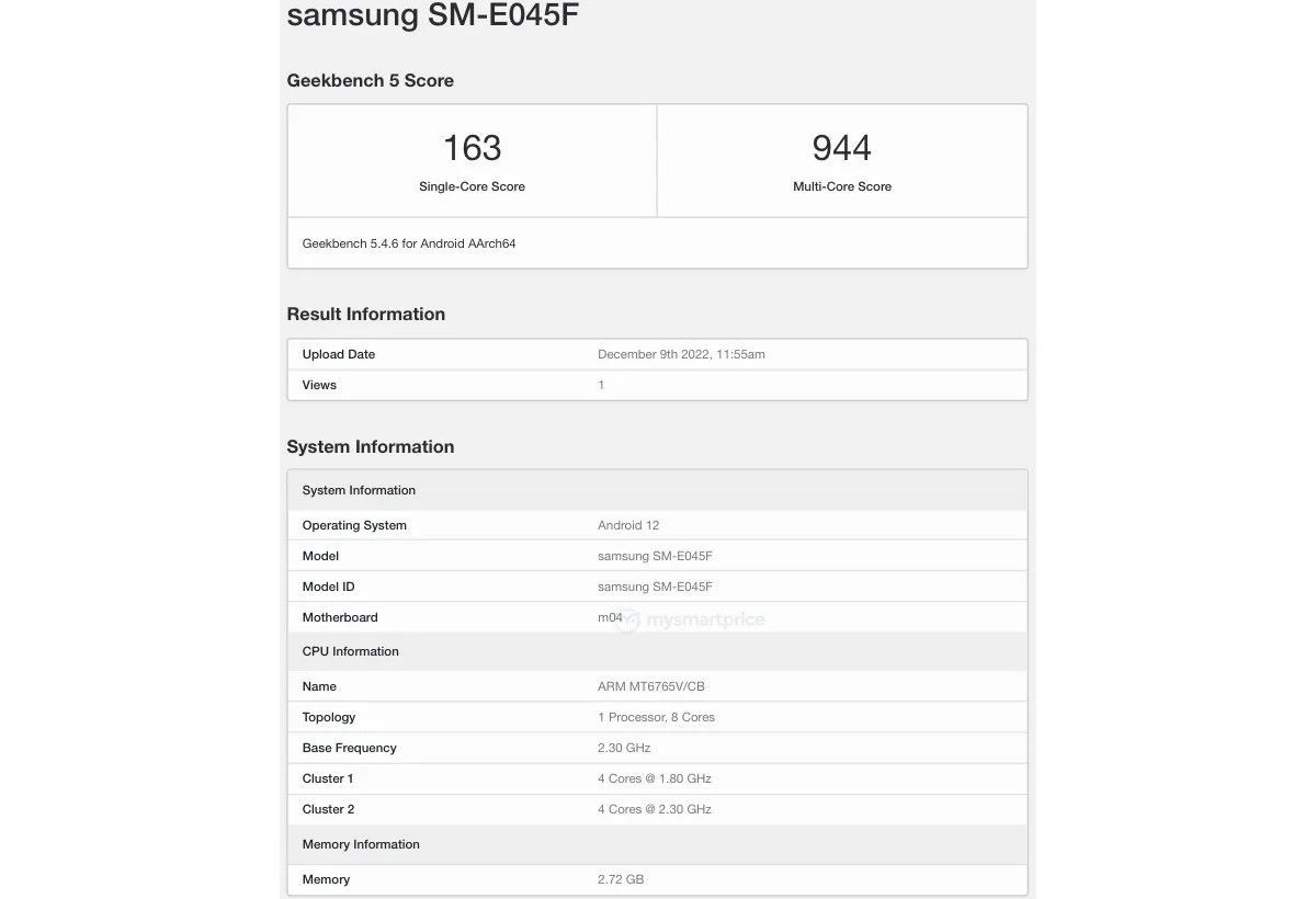 Samsung Galaxy F04s, Geekbench'te ortaya çıktı