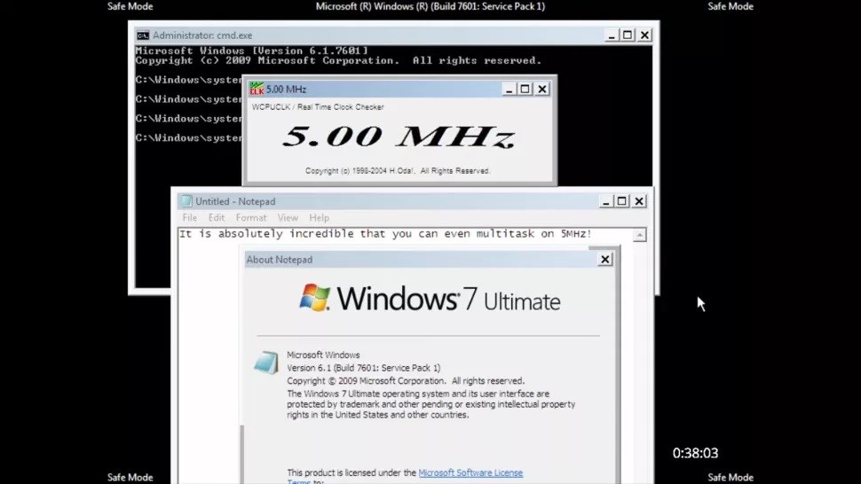 5 Mhz işlemciyle Windows 7'nin açılması yarım saat sürdü