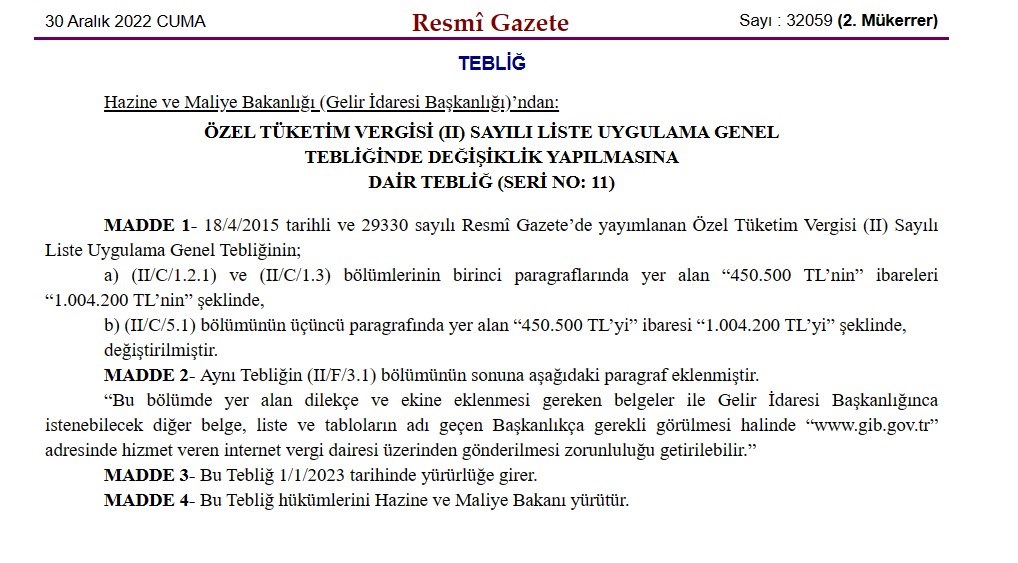 ÖTV muafiyetli araç alımında 2023 için üst limit açıklandı