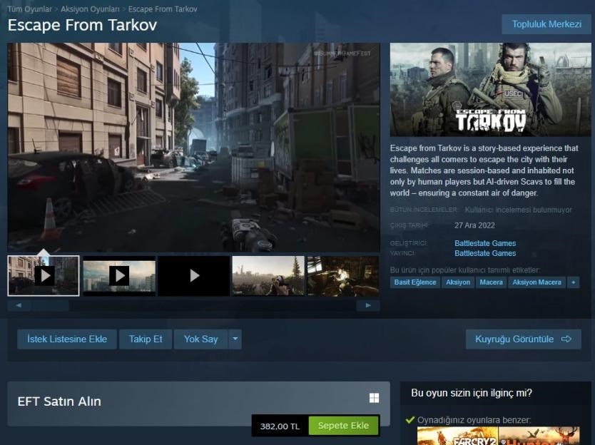 Escape From Tarkov dolandırıcılar tarafından Steam'de listelendi!