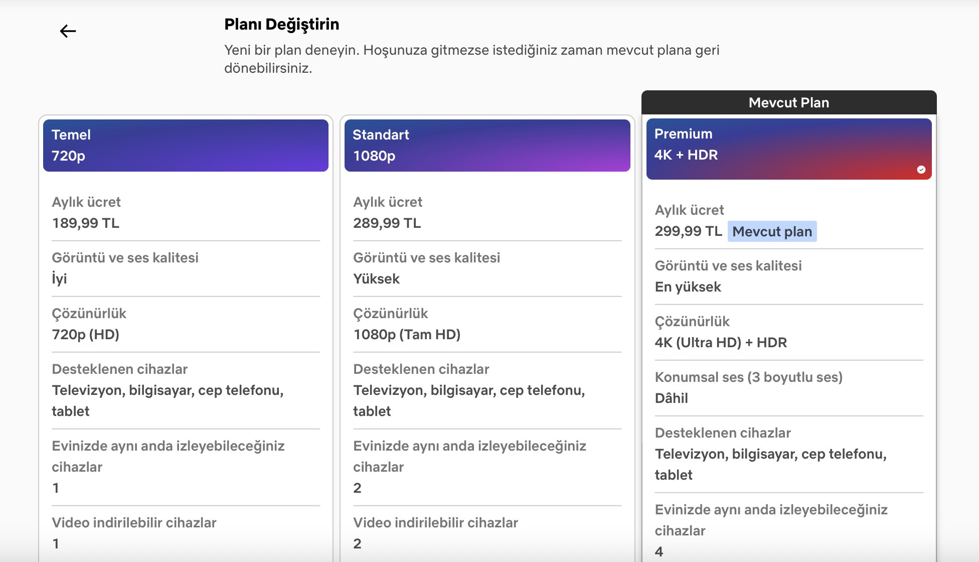 netflix plan değiştirme