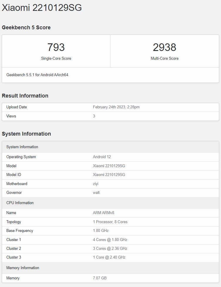 Xiaomi 13 Lite, Geekbench'te listelendi