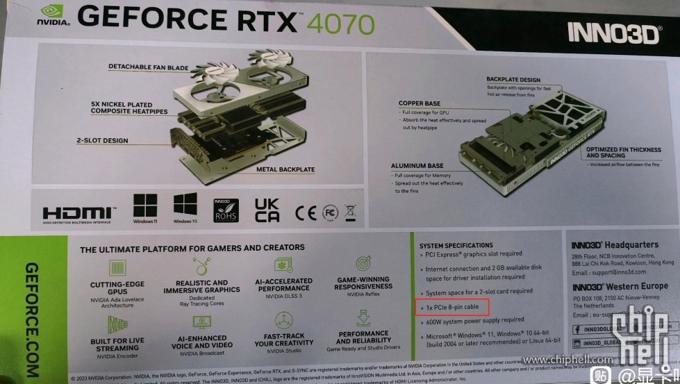 GeForce RTX 4070 ve 4060, 8 pinli güç konektörüne sahip olabilir
