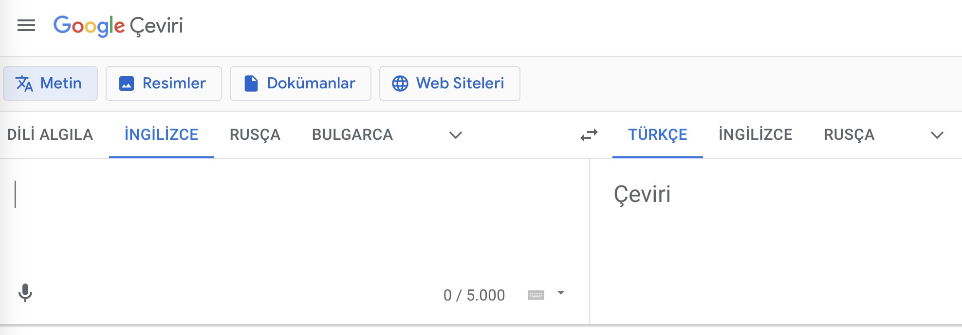 google translate metin ve cümle çevirici