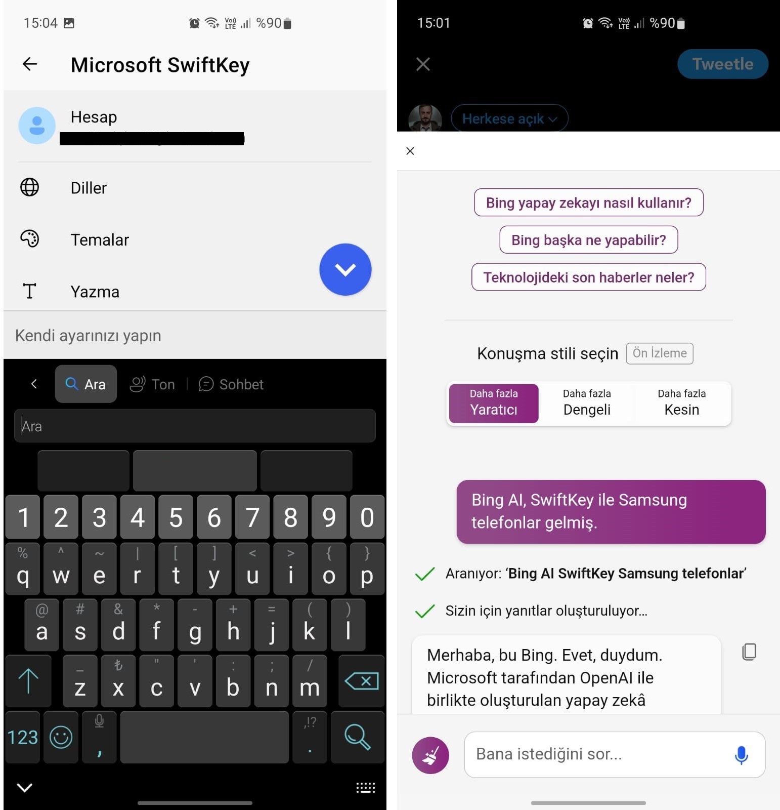 Samsung telefonlar SwiftKey sayesinde Bing AI ile gelecek