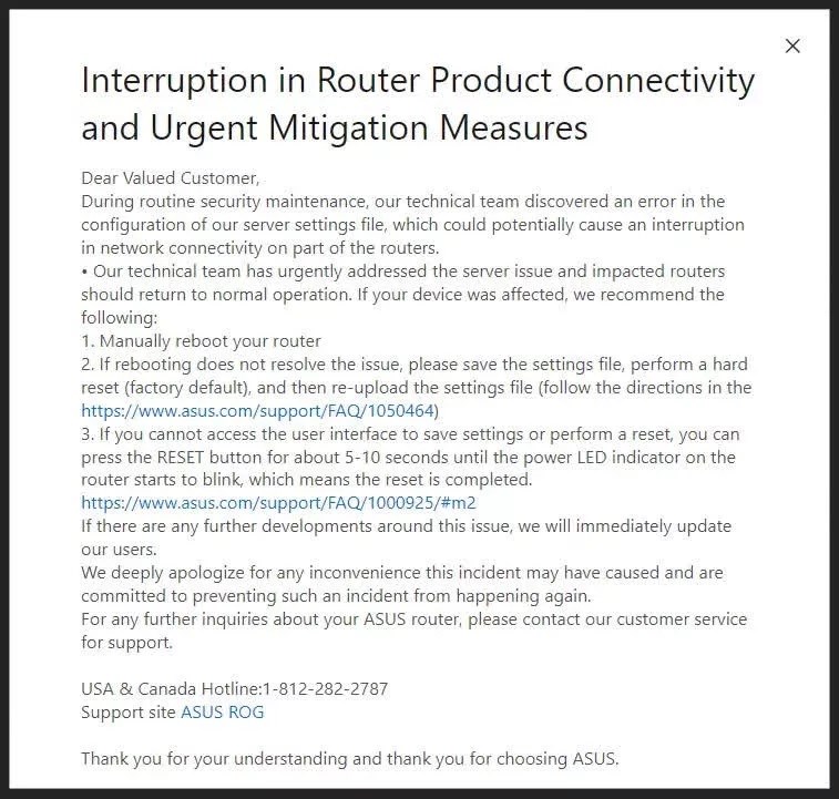ASUS’un Router güncellemesi kullanıcıların internetini kesti!