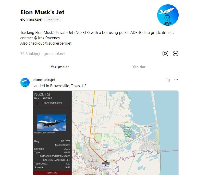 Elon Musk’ın özel jetini takip eden hesap Threads'te ortaya çıktı
