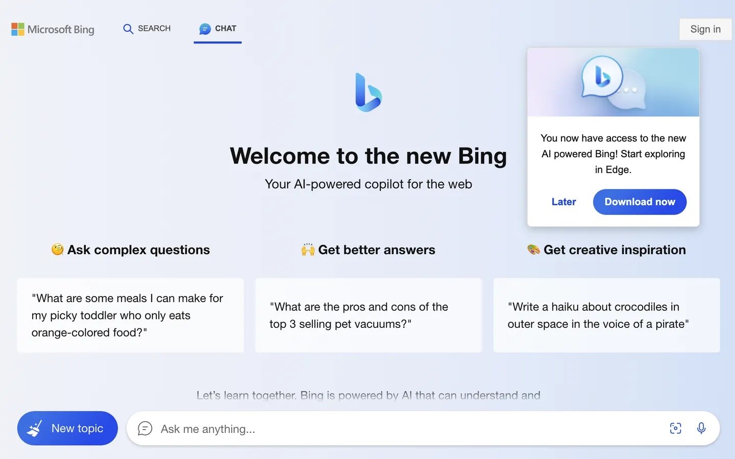 Yapay zekalı Bing Sohbet, Chrome ve Safari'ye geldi
