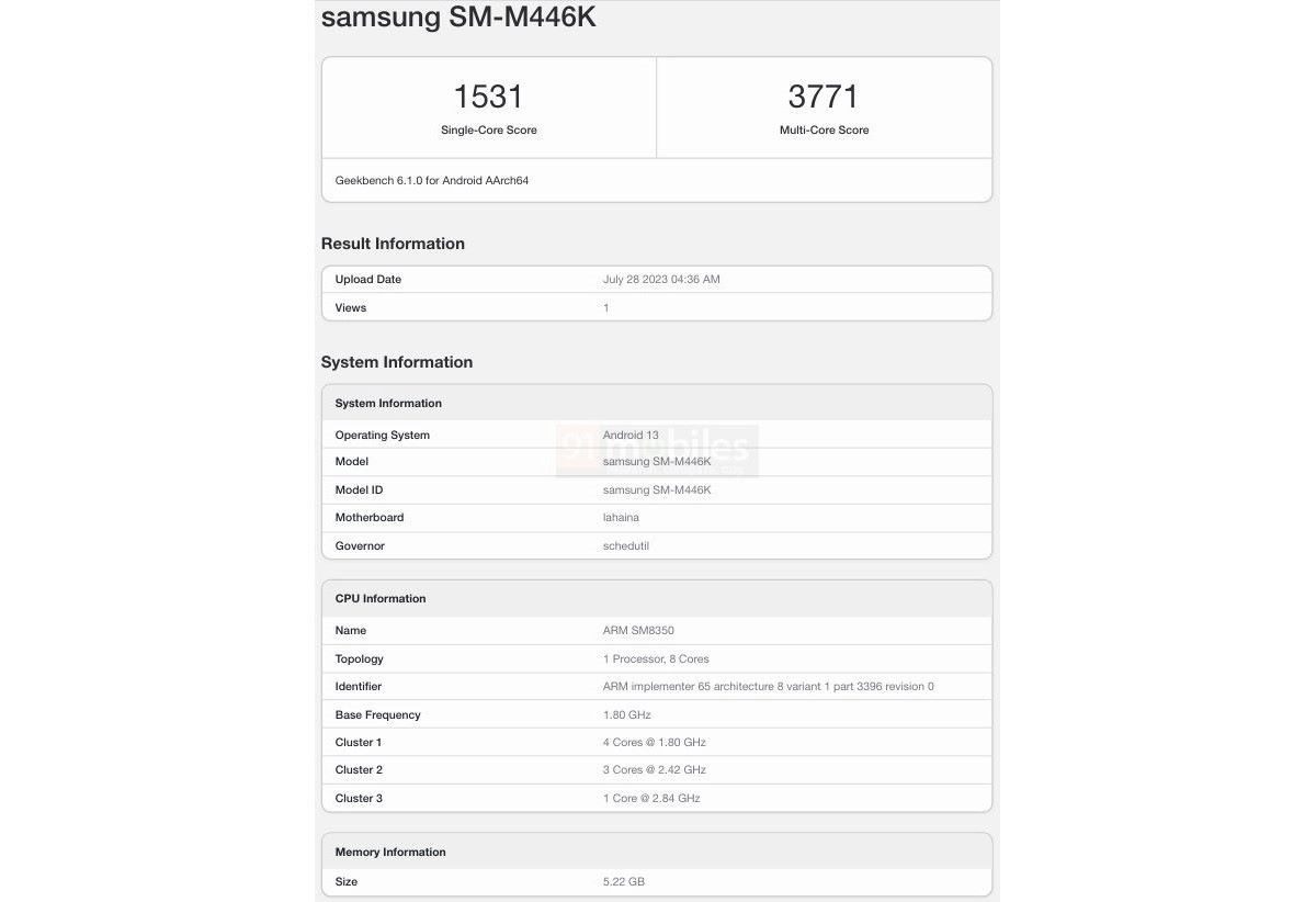 Samsung Galaxy M44, Geekbench'te ortaya çıktı