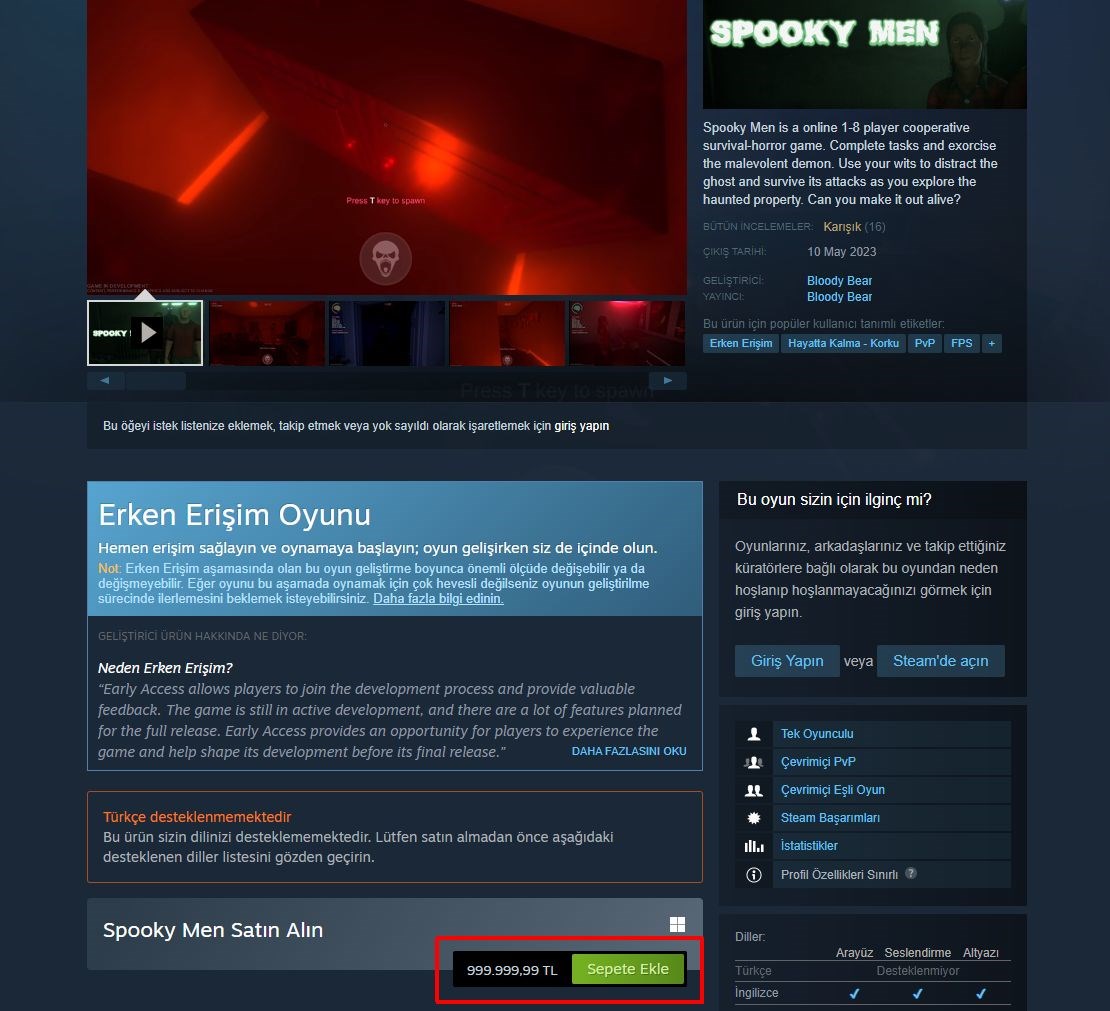 Steam'de 0.59 dolara satılan oyunun fiyatı 1 milyon TL oldu