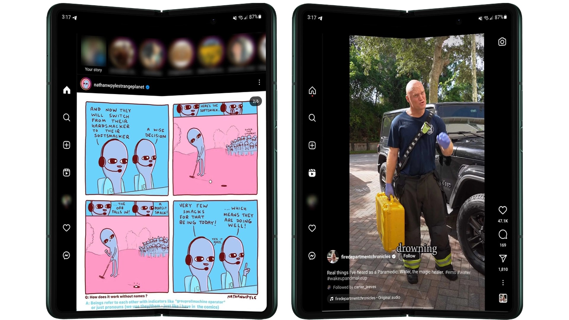 instagram tablet arayüzü galaxy z fold 5