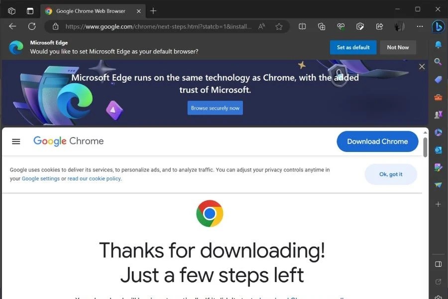 Microsoft Edge, Chrome’u kötü amaçlı yazılım olarak belirtiyor