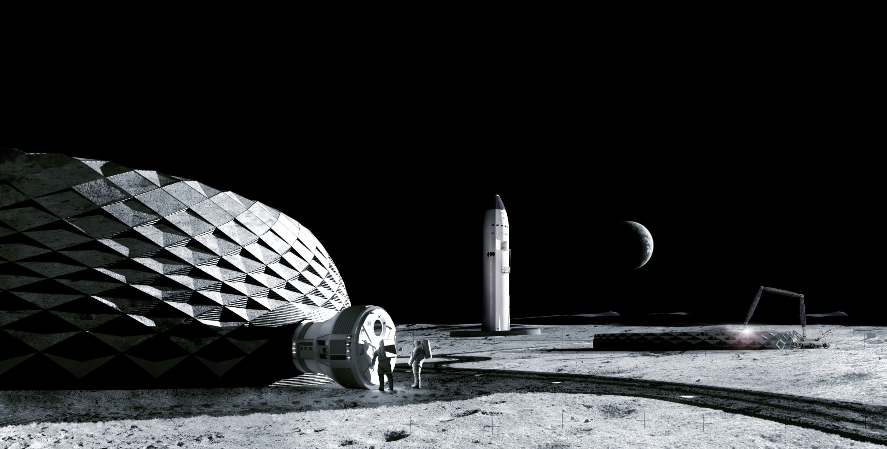 Как выглядит дом на луне. Starship Lunar Lander. Здания на Луне. Постройки на Луне. Космонавтика архитектура.