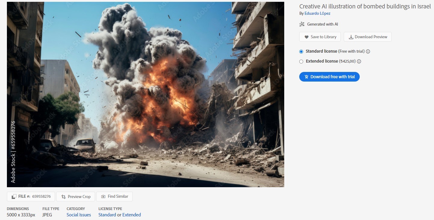 Adobe, Gazze ve İsrail savaşının yapay zeka görüntülerini satıyor