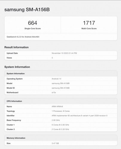 Samsung Galaxy A15 5G Geekbench'te listelendi