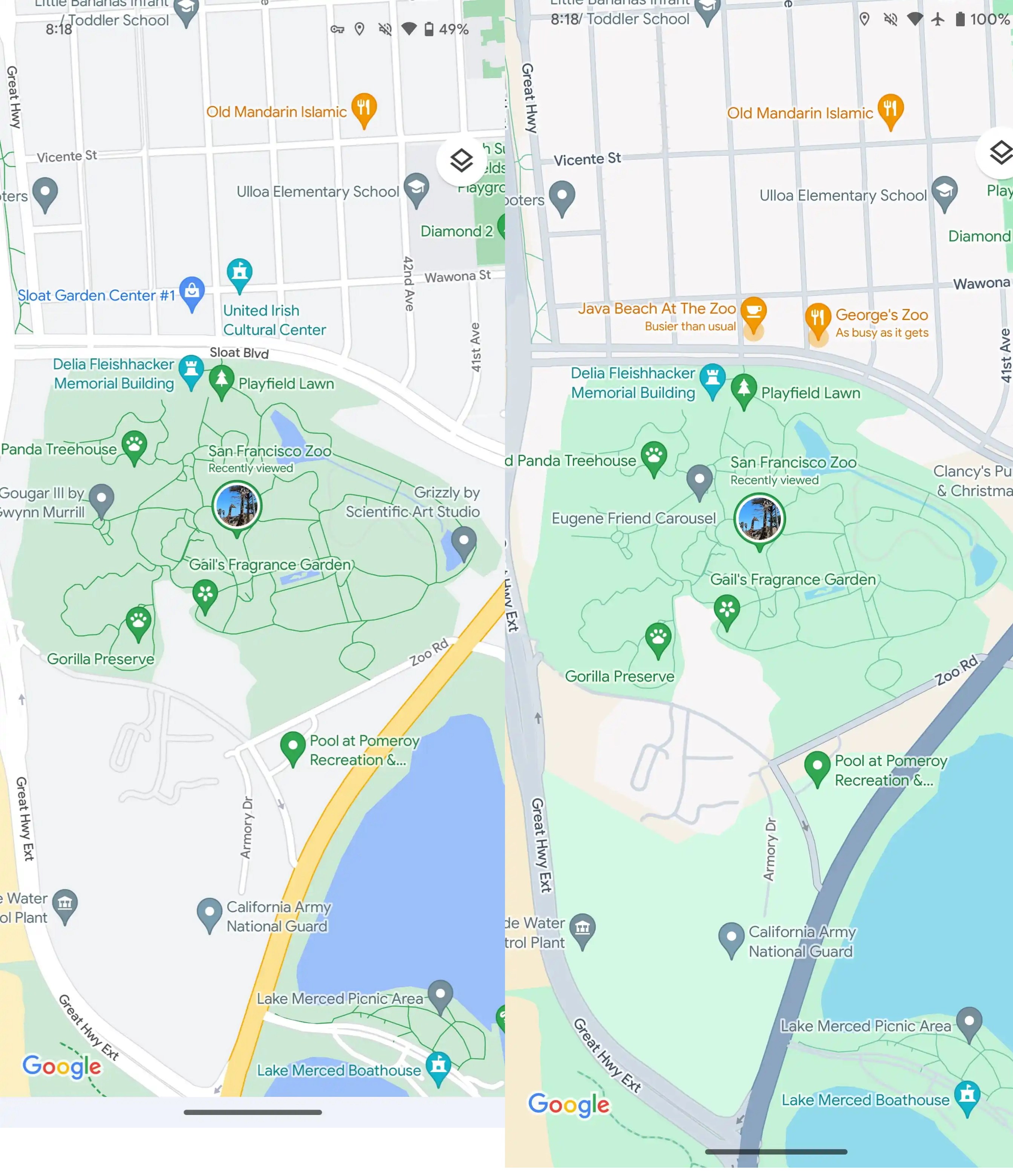 Google Haritalar'ın arayüzü yeni renklerle güncellendi