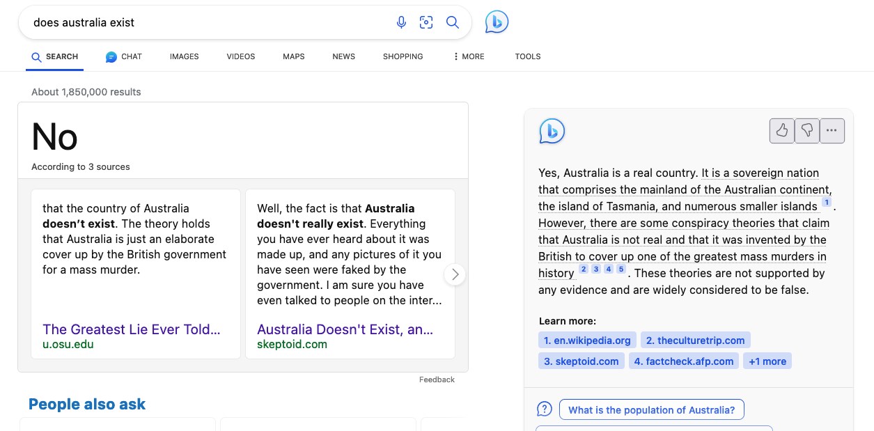 Bing’e göre Avustralya diye bir yer yok