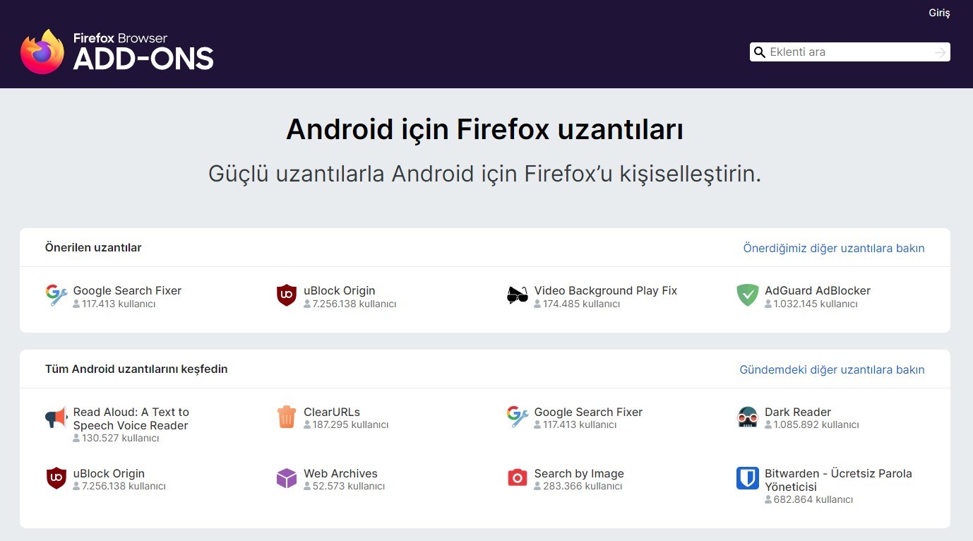 Firefox'un Android sürümüne 400'den fazla yeni uzantı geliyor