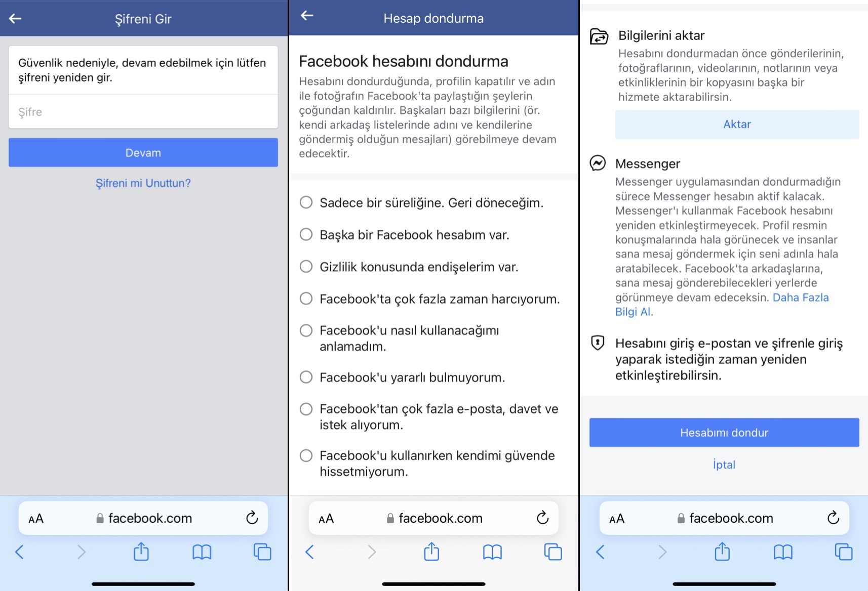 facebook dondurma linki ile facebook hesap dondurma