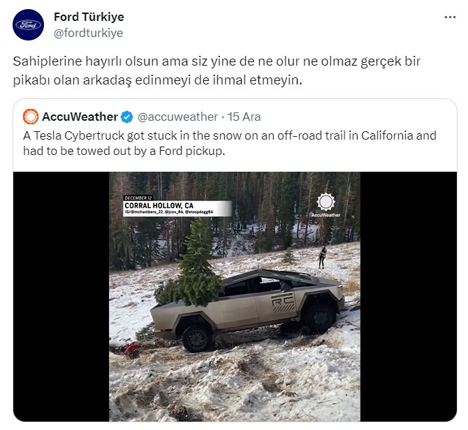 Ford Türkiye, Tesla Cybertruck ile dalga geçti