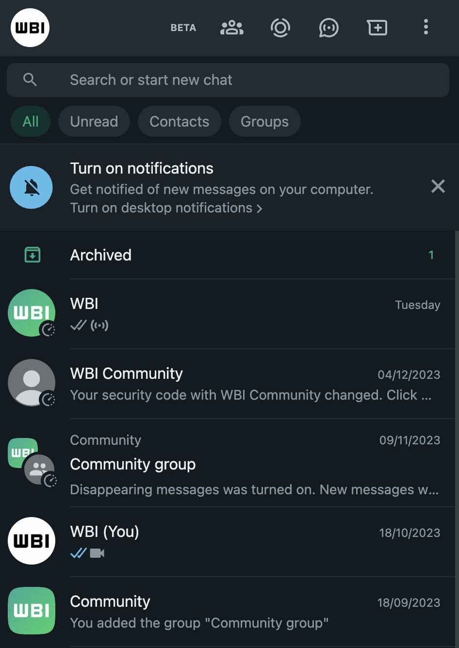 WhatsApp sohbet filtreleme özelliğini test ediyor