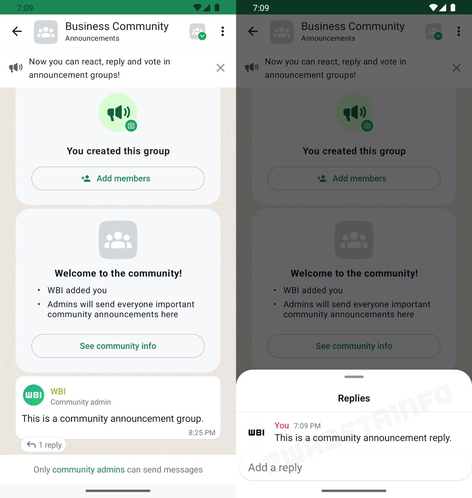WhatsApp topluluk duyuru gruplarındaki mesajlar yanıtlanabilecek