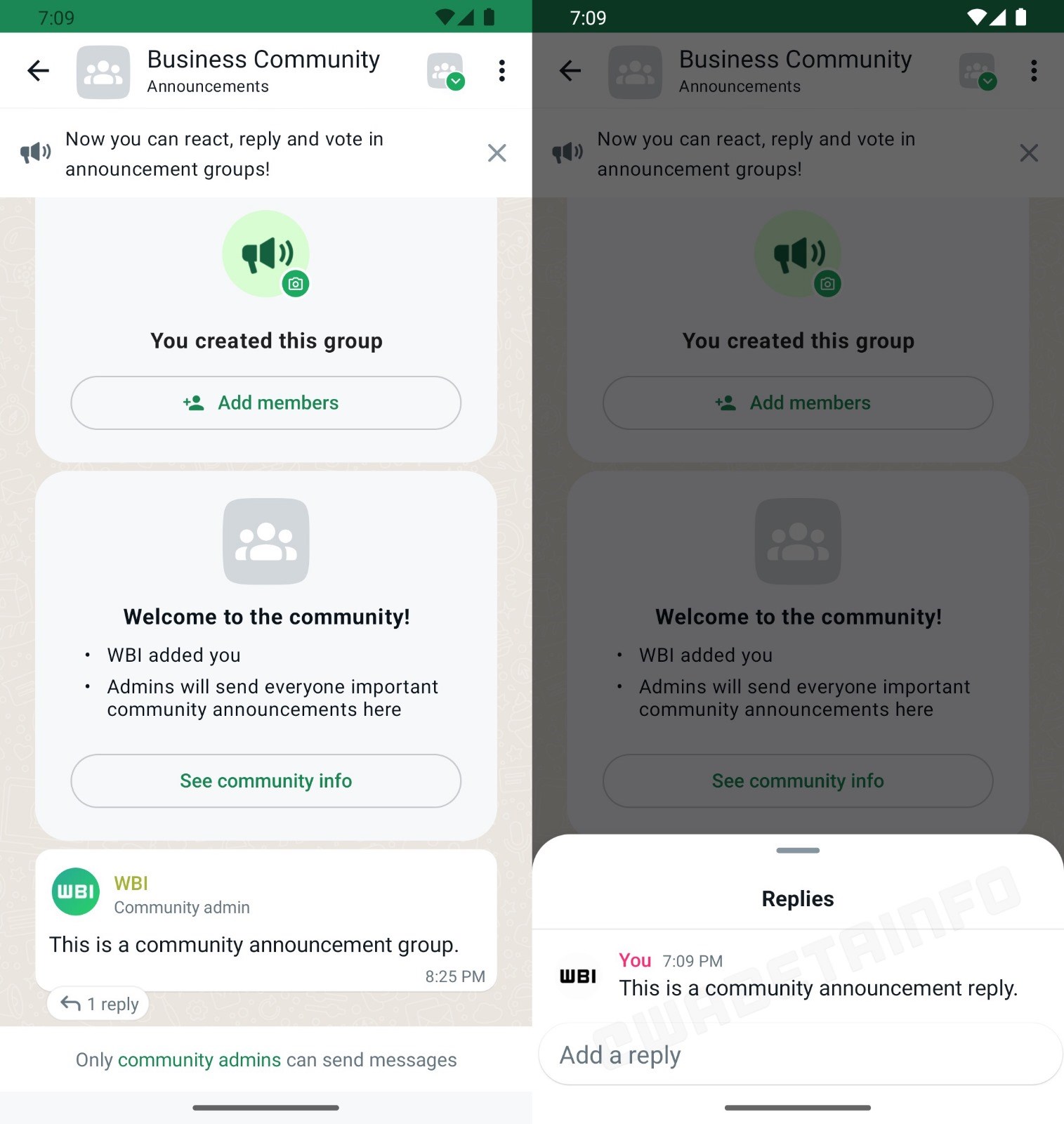 WhatsApp topluluk duyuru gruplarındaki mesajlar yanıtlanabilecek