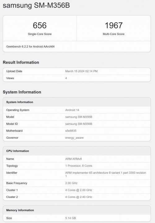 Samsung Galaxy M35 5G, Geekbench'te listelendi