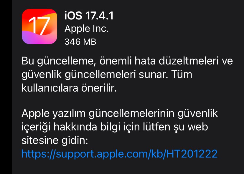 Apple iPhone iOS 17.4.1 güncelleme indir
