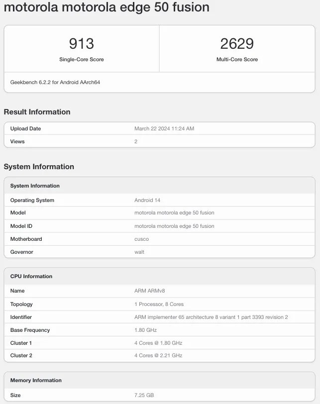 Moto Edge 50 Fusion, Geekbench'te listelendi