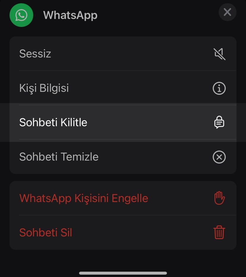 whatsapp sohbet kilitleme