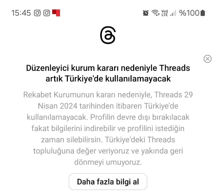 Meta, Türkiye’de Threads’i geçici olarak kapatma kararı aldı