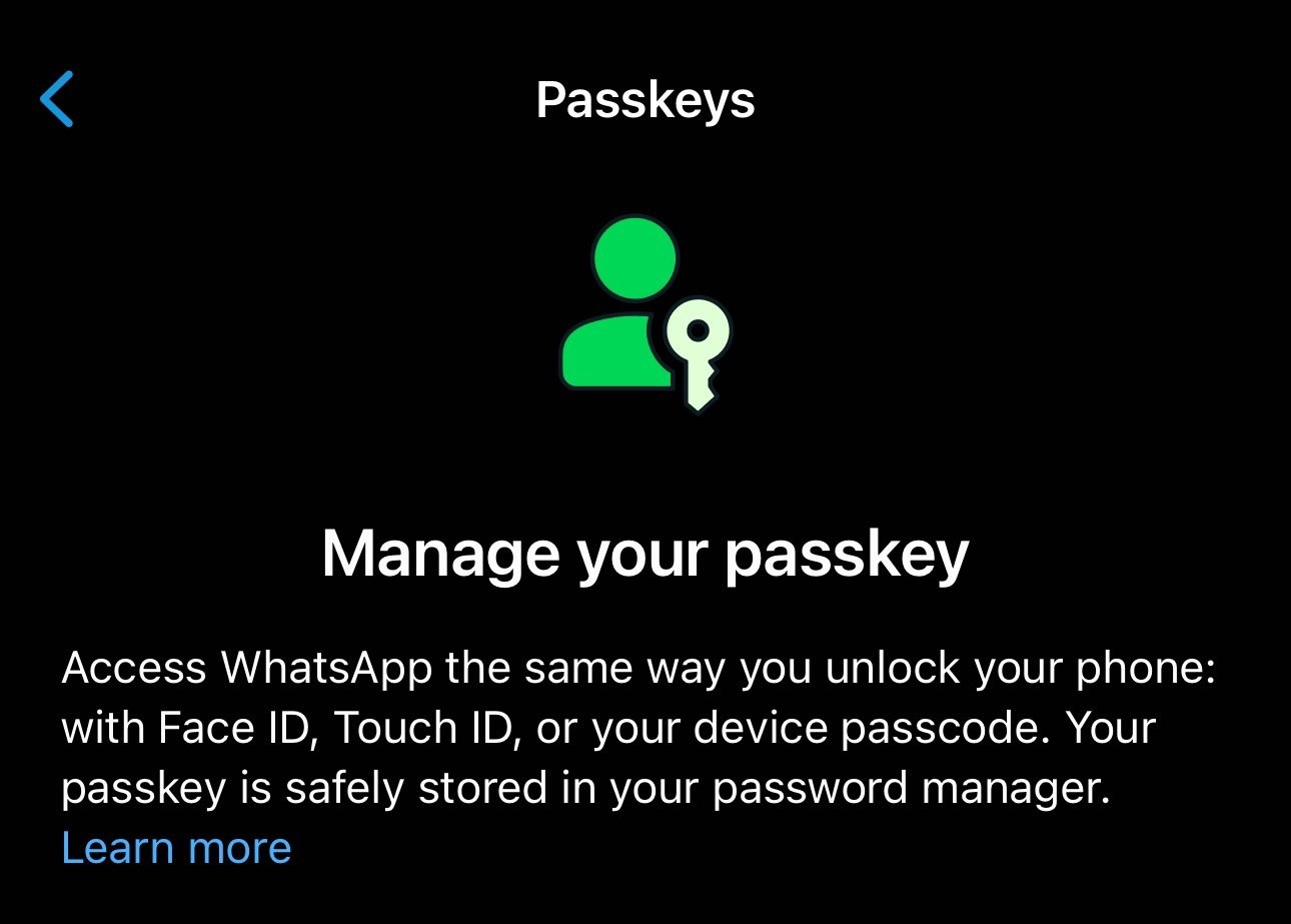 whatsapp ios passkey desteği