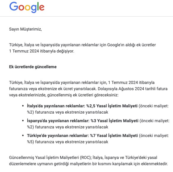 Google'dan Türkiye’deki tüm reklamlara zam!
