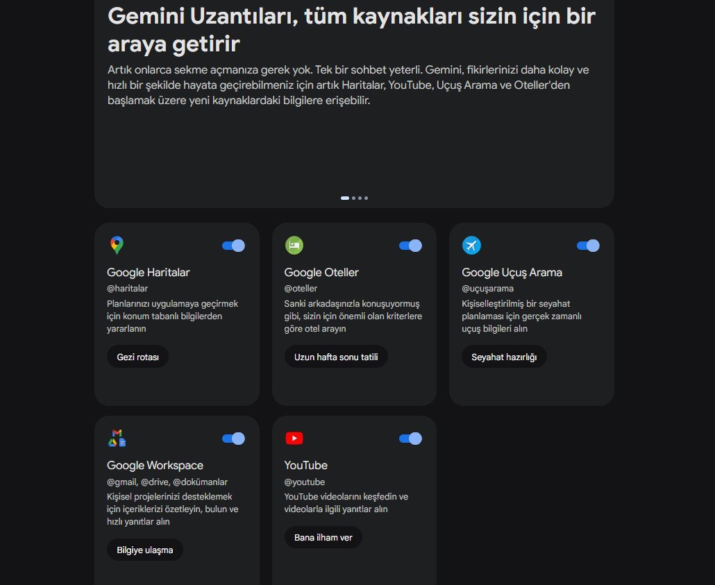 Google, Gemini uzantılarını Türkiye’de kullanıma sundu
