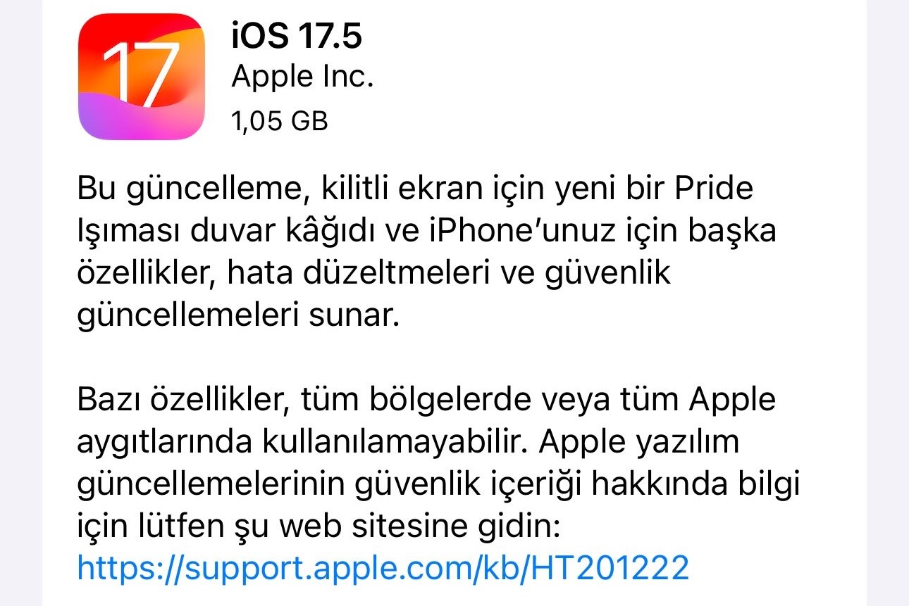 ios 17.5 güncelleme indir iphone