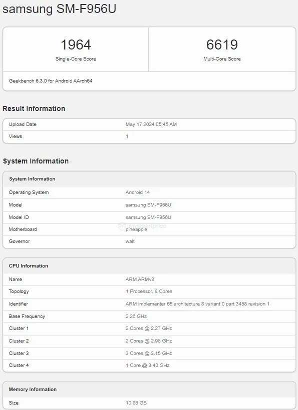 Samsung Galaxy Z Fold 6, Geekbench'te listelendi